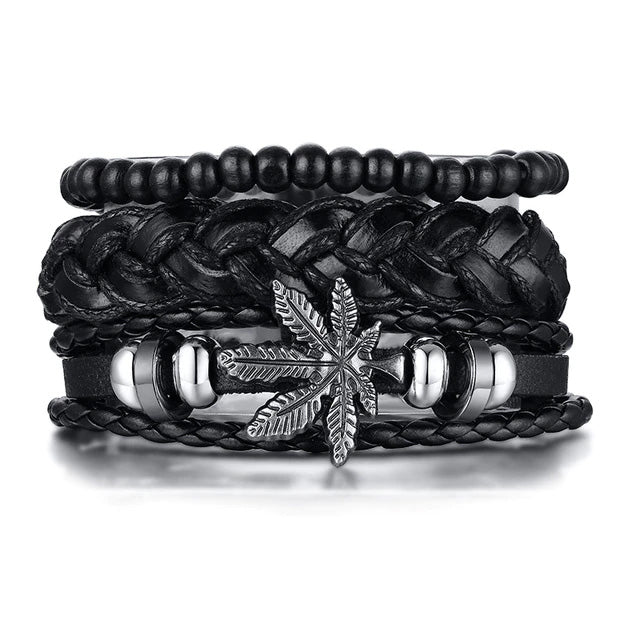 Leather Cannabis Leaf Bracelet