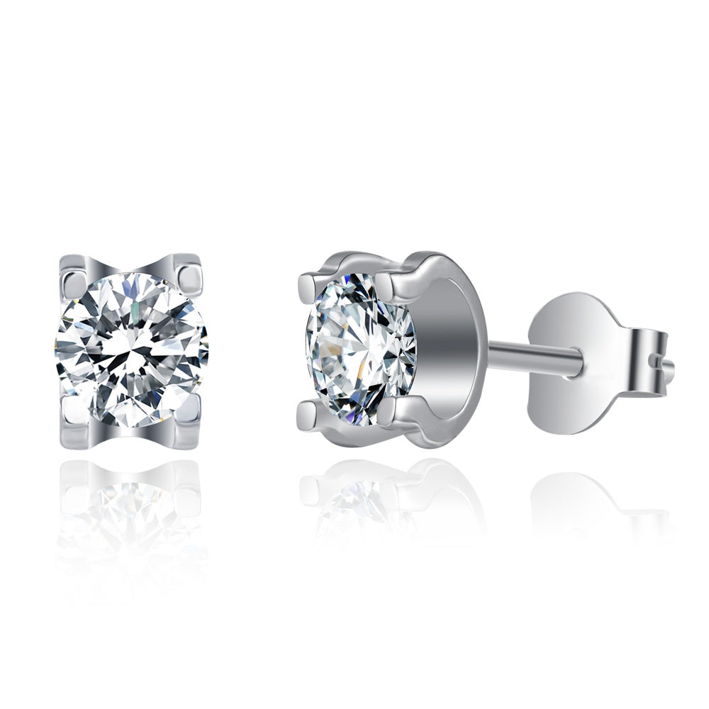 Sterling Silver ECMO4 Round 0.5ct Moissanite Stud Hypoallergenic Earrings
