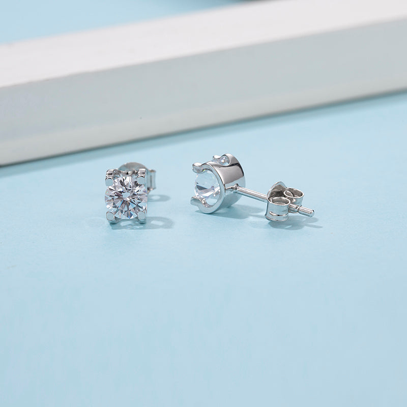 Sterling Silver ECMO4 Round 0.5ct Moissanite Stud Hypoallergenic Earrings