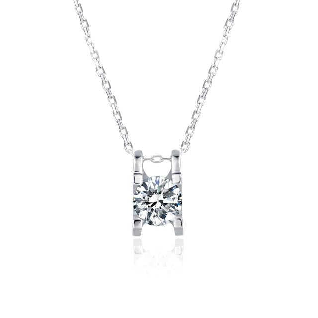 Sterling Silver ECMO4 Round 1.0ct Moissanite Hypoallergenic Necklace