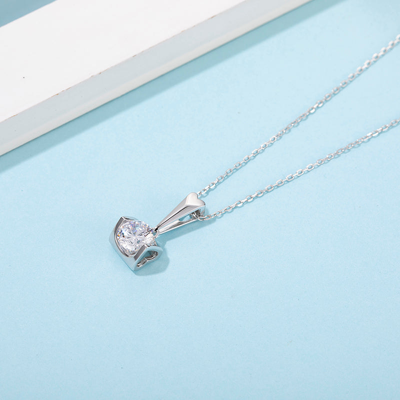 Sterling Silver ECMO5 Round 1.0ct Moissanite Hypoallergenic Necklace