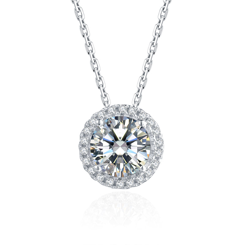 Sterling Silver Round 1.0ct Moissanite Hypoallergenic Necklace