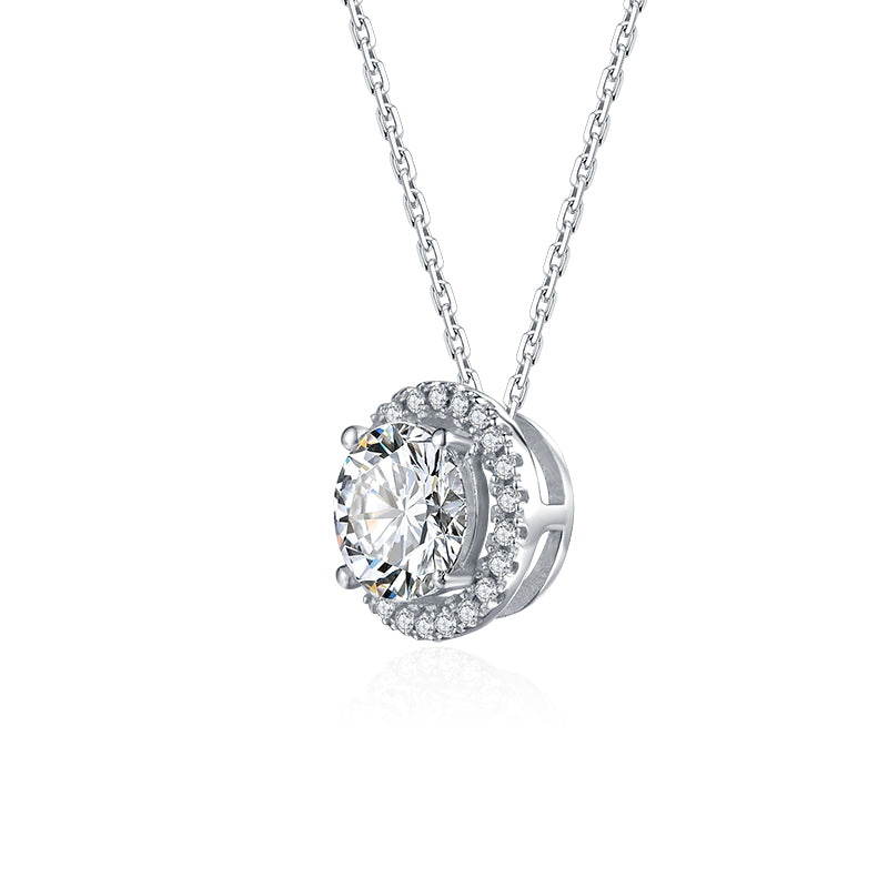 Sterling Silver Round 1.0ct Moissanite Hypoallergenic Necklace
