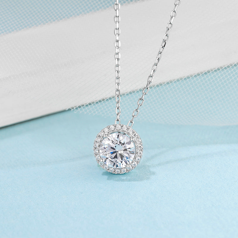 Sterling Silver Round 1.0ct Moissanite Hypoallergenic Necklace