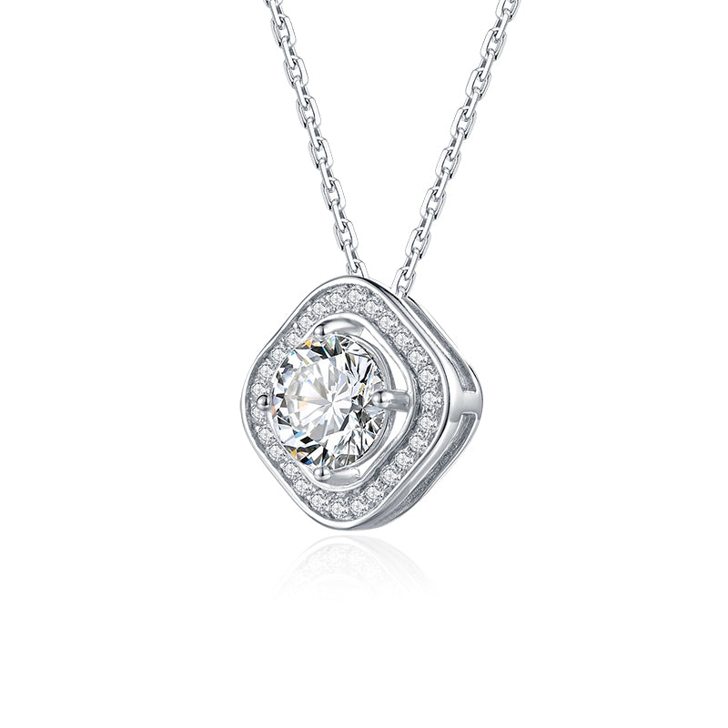Sterling Silver 1.0ct Moissanite Square Hypoallergenic Necklace