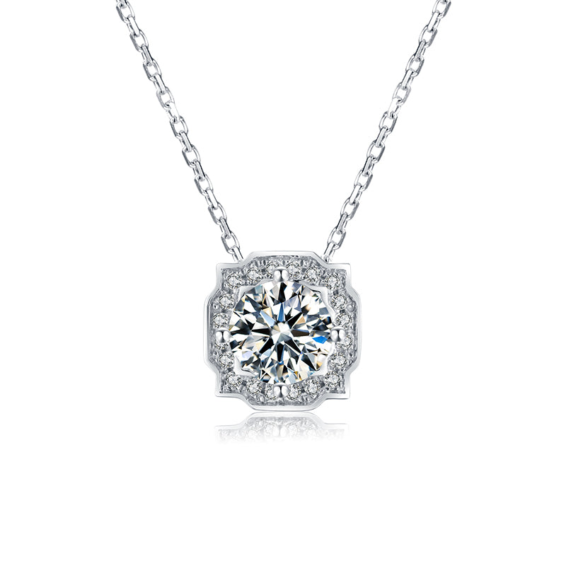 Sterling Silver ECMO33 Round 1.0ct Moissanite Hypoallergenic Necklace