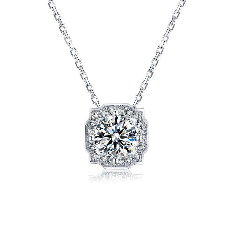 Sterling Silver Round 1.0ct Moissanite Hypoallergenic Necklace
