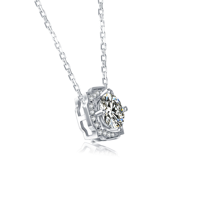 Sterling Silver Round 1.0ct Moissanite Hypoallergenic Necklace