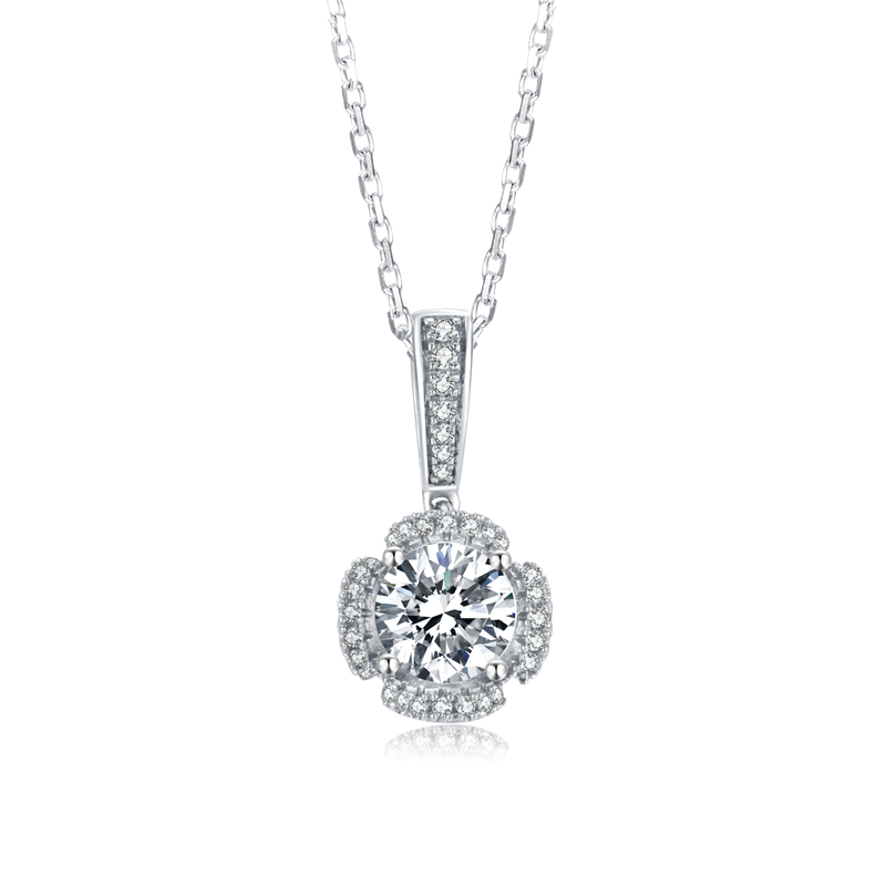 Sterling Silver Round 1.0ct Moissanite Hypoallergenic Necklace