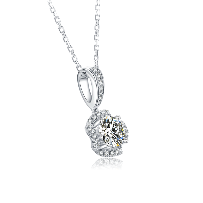Sterling Silver Round 1.0ct Moissanite Hypoallergenic Necklace
