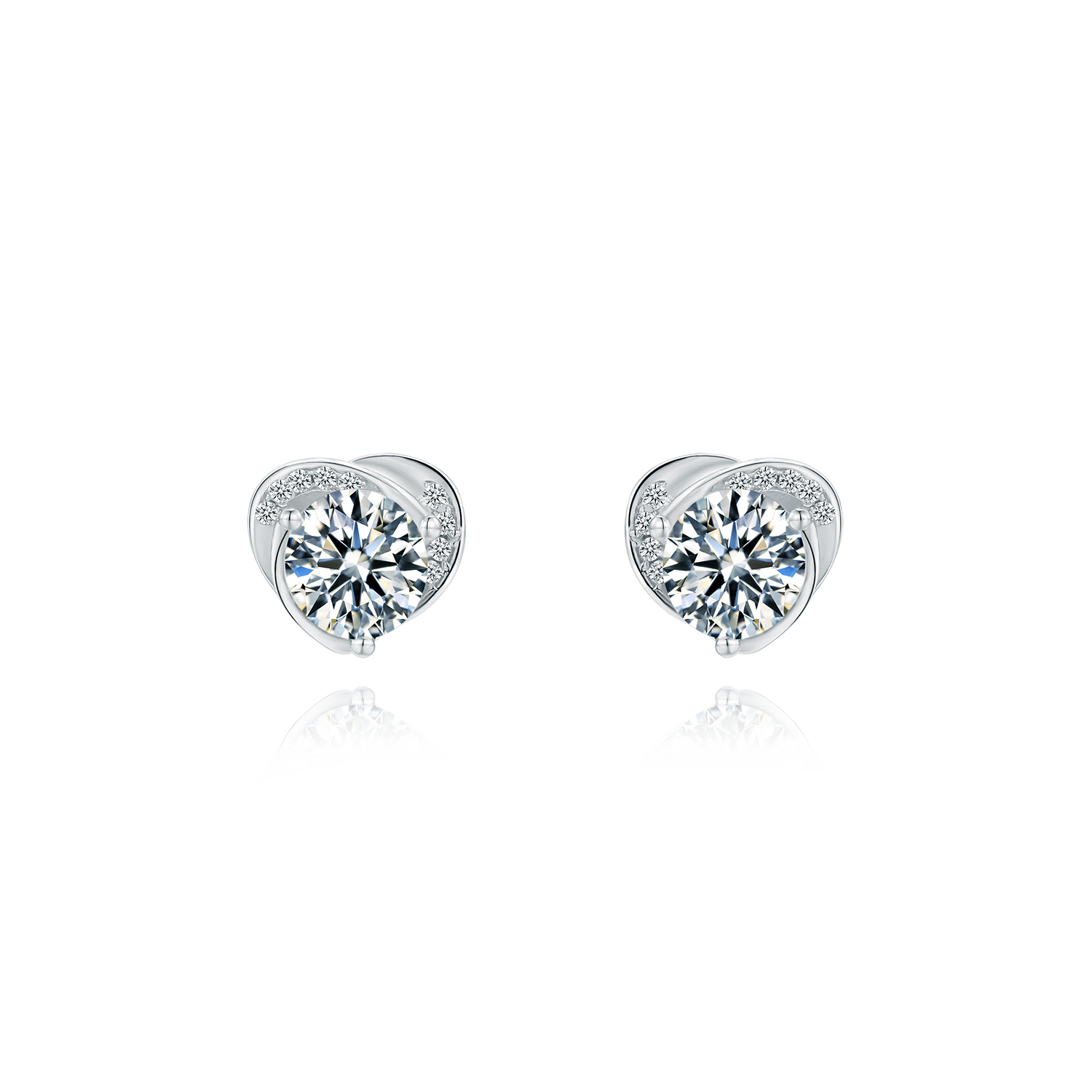 Sterling Silver Enlightened Heart 0.5ct Moissanite Stud Hypoallergenic Earrings