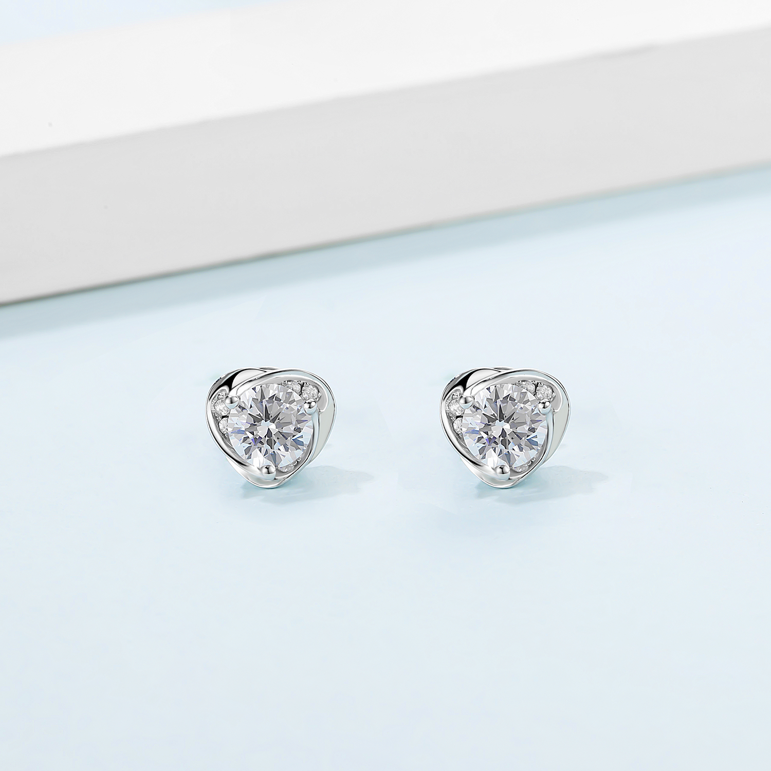 Sterling Silver Enlightened Heart 0.5ct Moissanite Stud Hypoallergenic Earrings