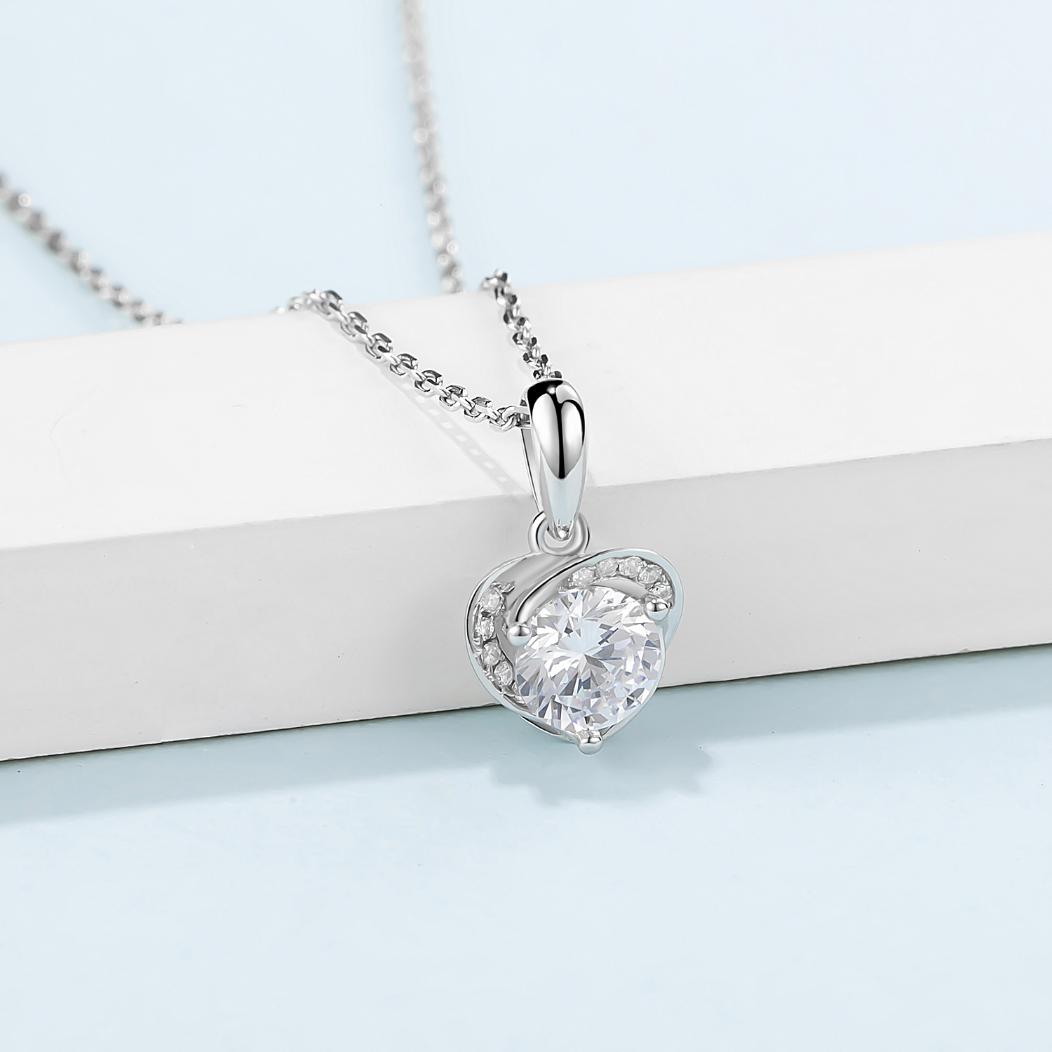 Sterling Silver Enlightened Heart 0.5ct Moissanite Hypoallergenic Necklace