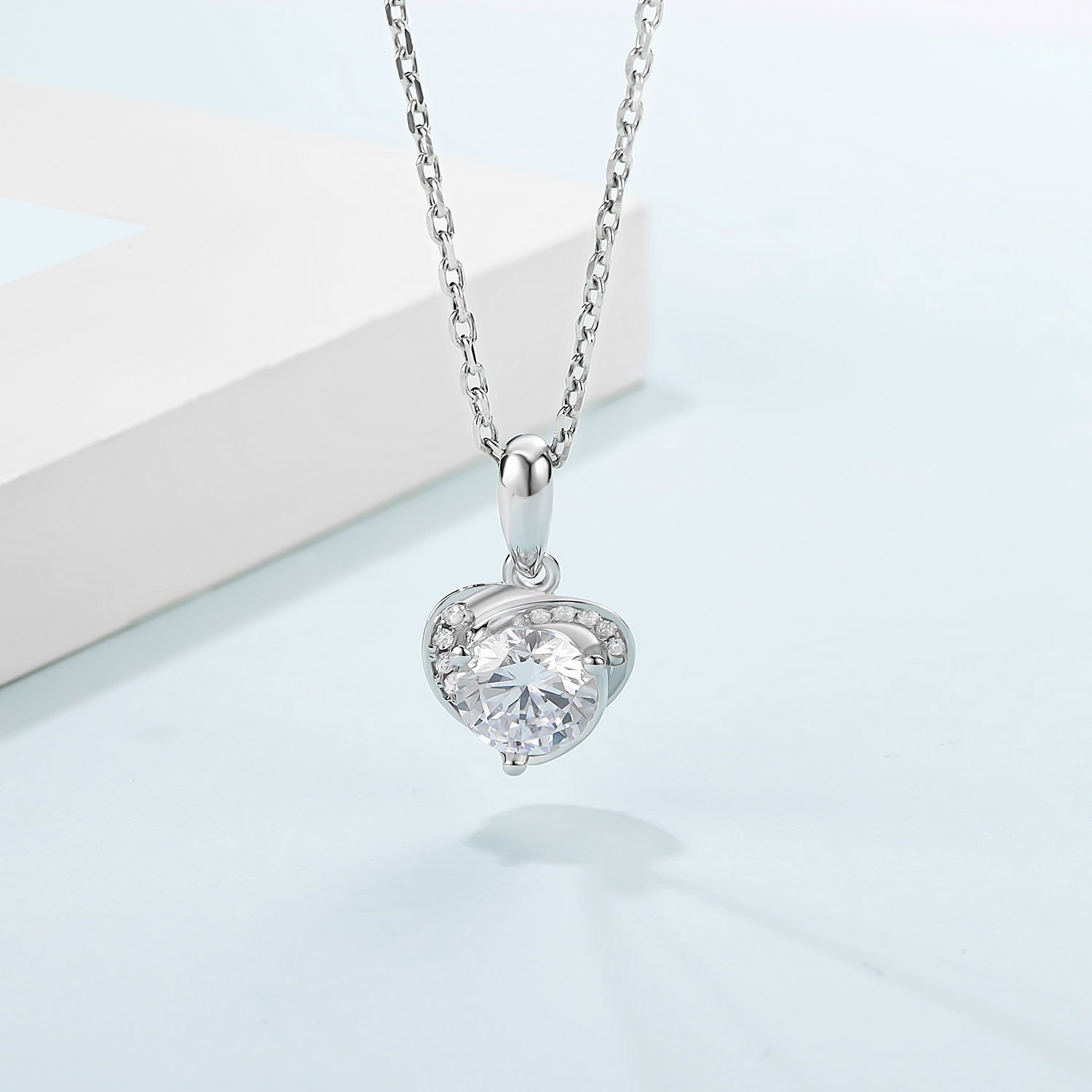 Sterling Silver Enlightened Heart 0.5ct Moissanite Hypoallergenic Necklace