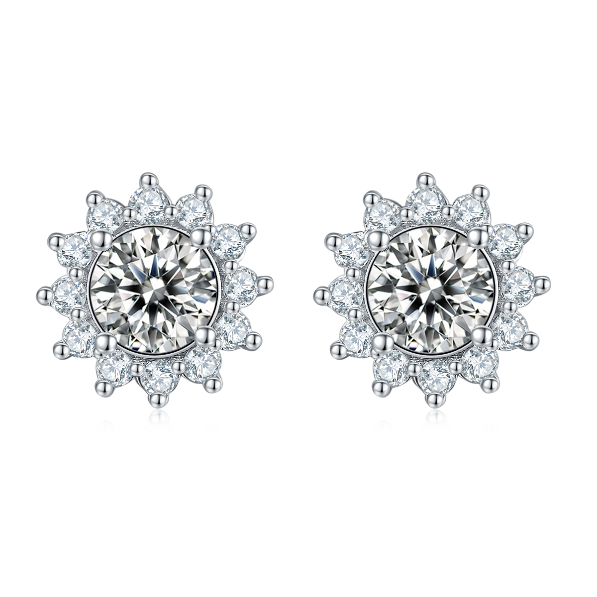 Sterling Silver Celestial Flower Round 0.5ct Moissanite Stud Hypoallergenic Earrings