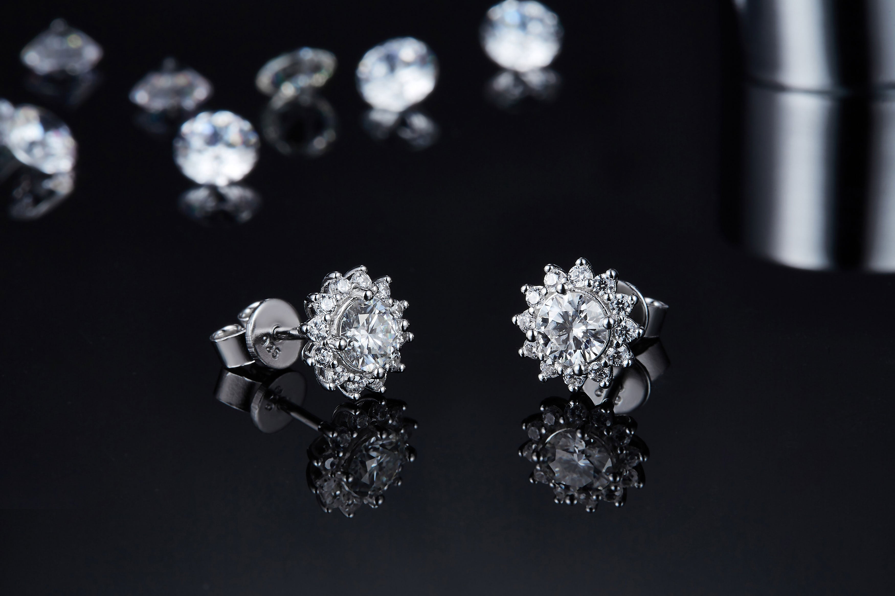 Sterling Silver Celestial Flower Round 0.5ct Moissanite Stud Hypoallergenic Earrings