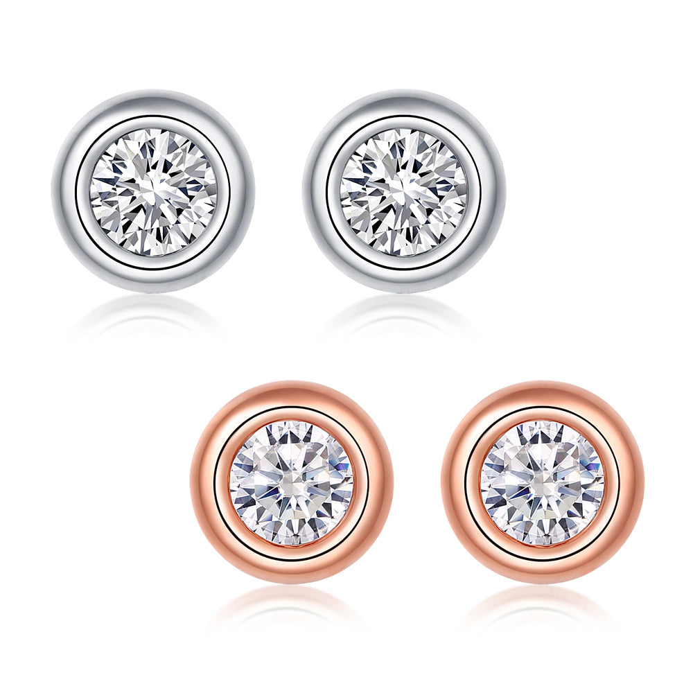 Sterling Silver ECMO40 Round 0.5ct Moissanite Stud Hypoallergenic Earrings