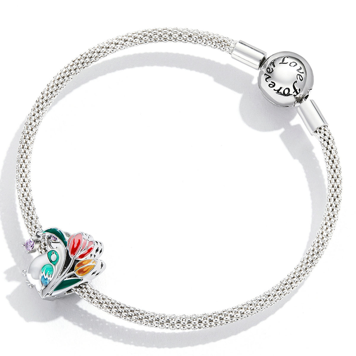 Sterling Silver Bird & Flower Hypoallergenic Bead Charm