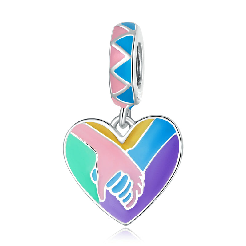 Sterling Silver Colourful Love Heart Hypoallergenic Dangle Charm