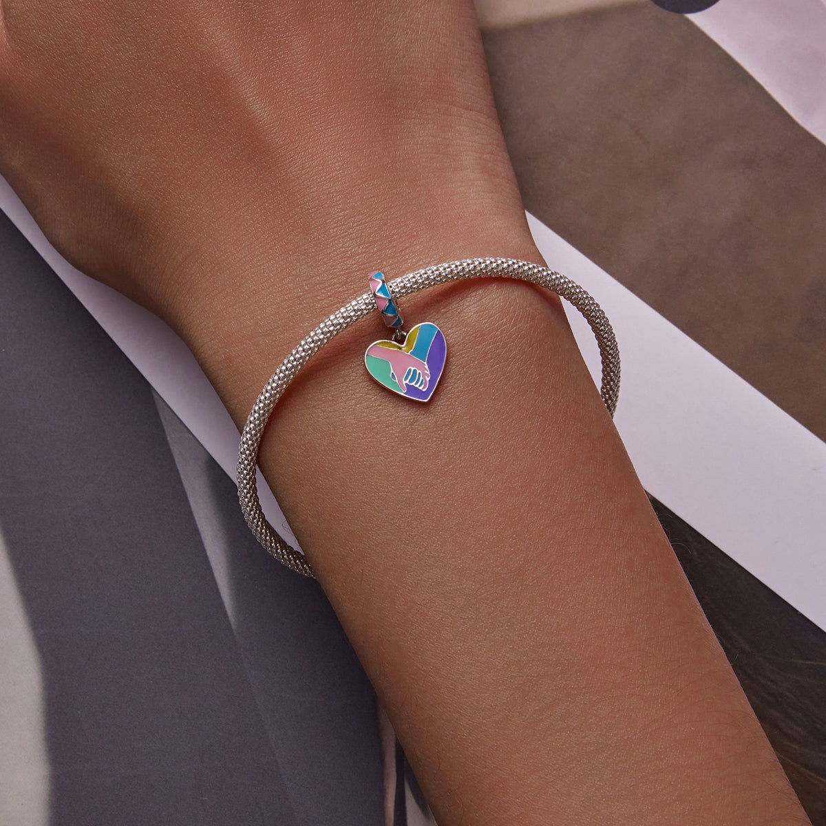 Sterling Silver Colourful Love Heart Hypoallergenic Dangle Charm