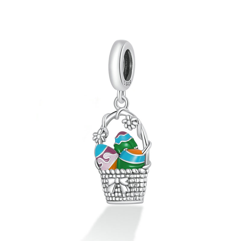Sterling Silver Easter Egg Basket Hypoallergenic Dangle Charm
