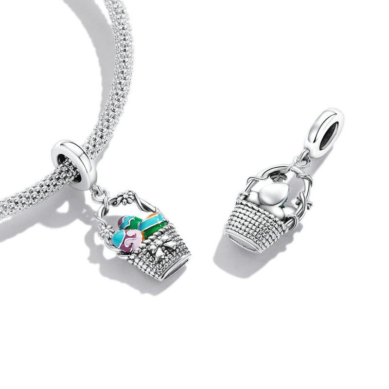 Sterling Silver Easter Egg Basket Hypoallergenic Dangle Charm