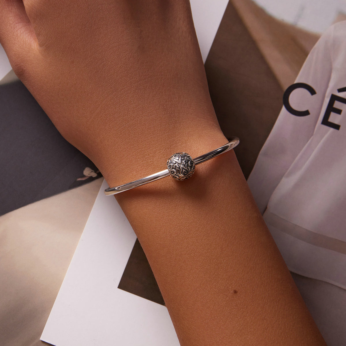 Sterling Silver Vintage Lotus Hypoallergenic Bead Charm