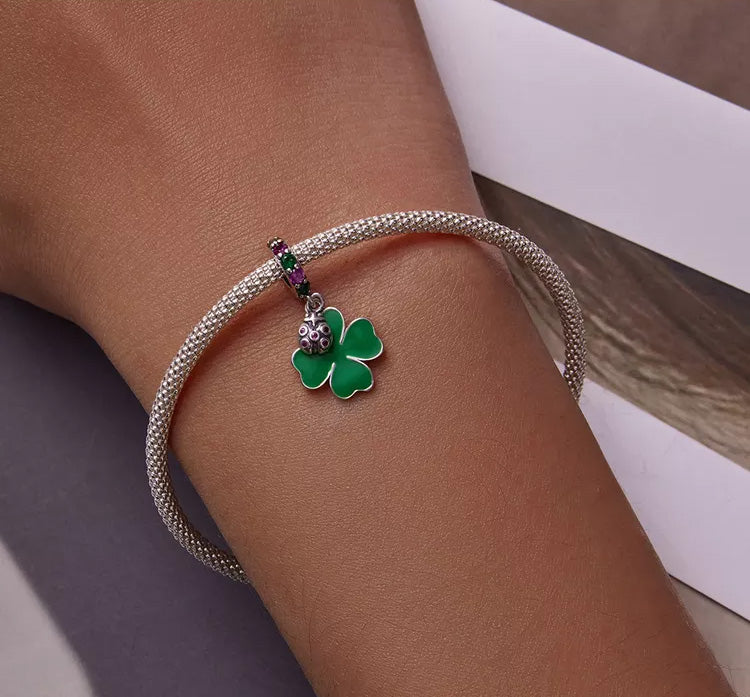 Sterling Silver Four-Leaf Clover Hypoallergenic Dangle Charm
