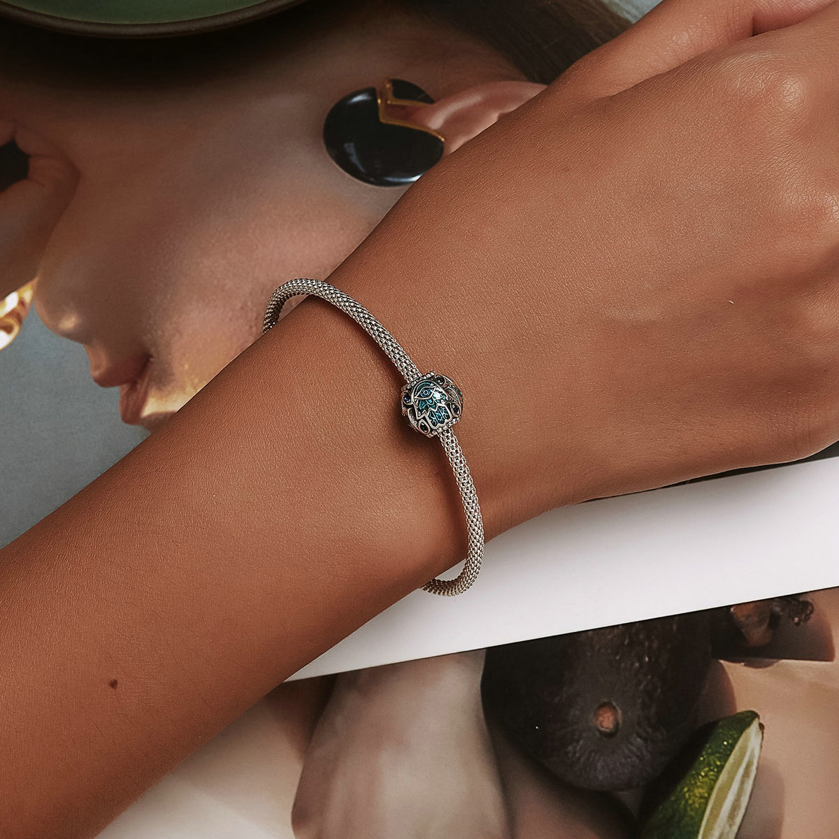 Sterling Silver Mystic Hamsa Hand Hypoallergenic Bead Charm