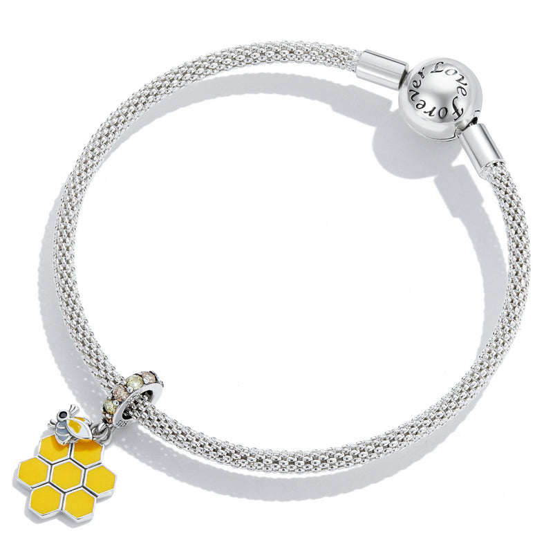 Sterling Silver Honeycomb & Bee Hypoallergenic Dangle Charm