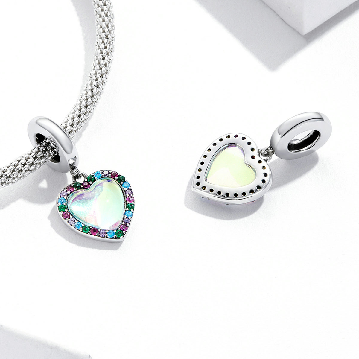 Sterling Silver Glass Heart Hypoallergenic Dangle Charm