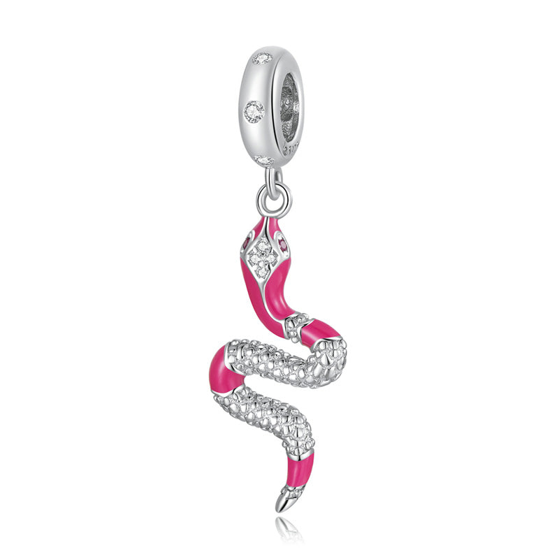 Sterling Silver Pink Snake Hypoallergenic Dangle Charm