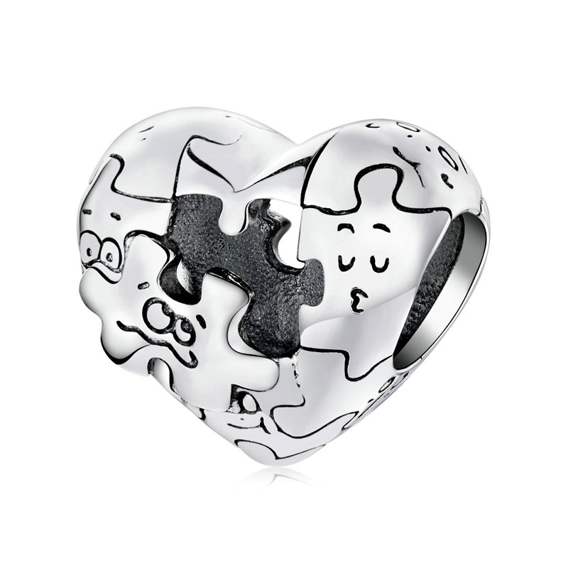 Sterling Silver Puzzle Heart Hypoallergenic Bead Charm