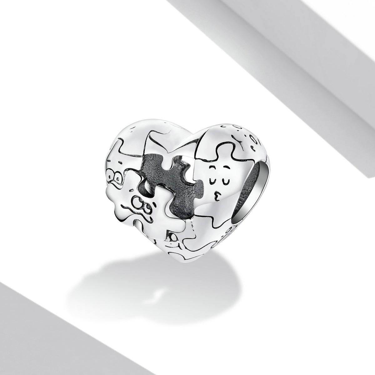 Sterling Silver Puzzle Heart Hypoallergenic Bead Charm