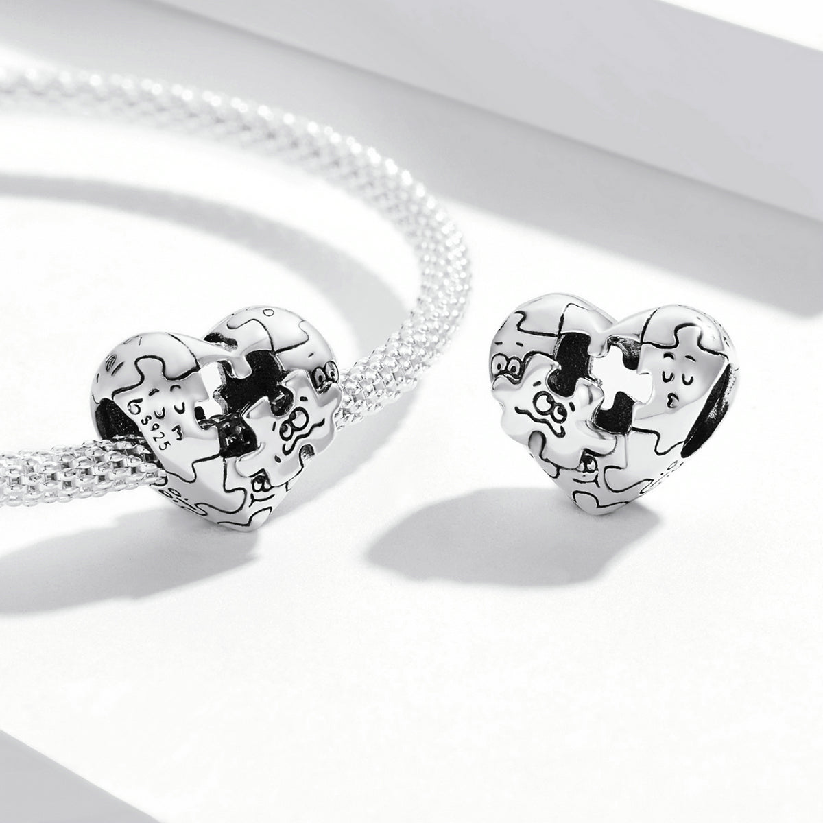 Sterling Silver Puzzle Heart Hypoallergenic Bead Charm