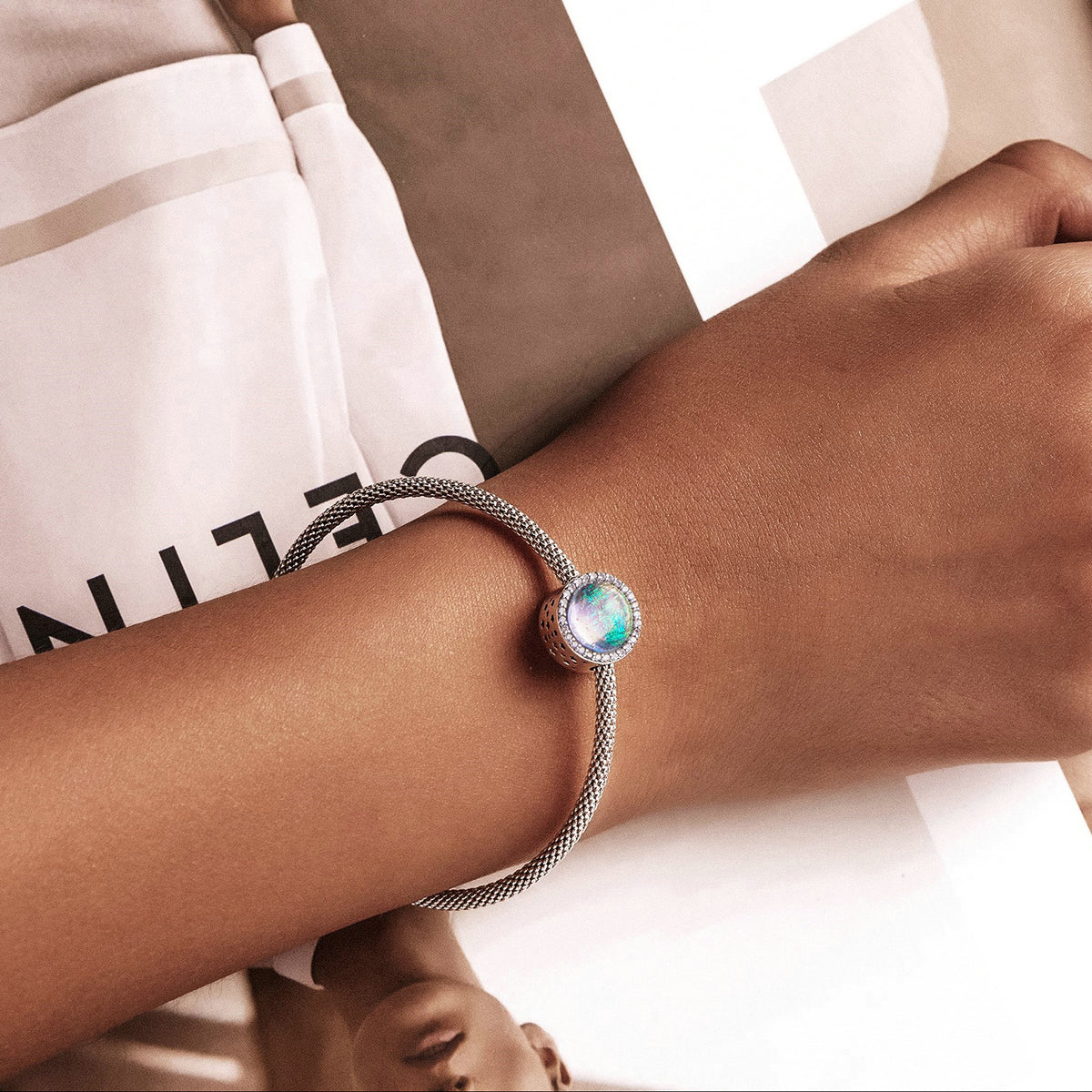 Sterling Silver Shiny Crystal Hypoallergenic Bead Charm