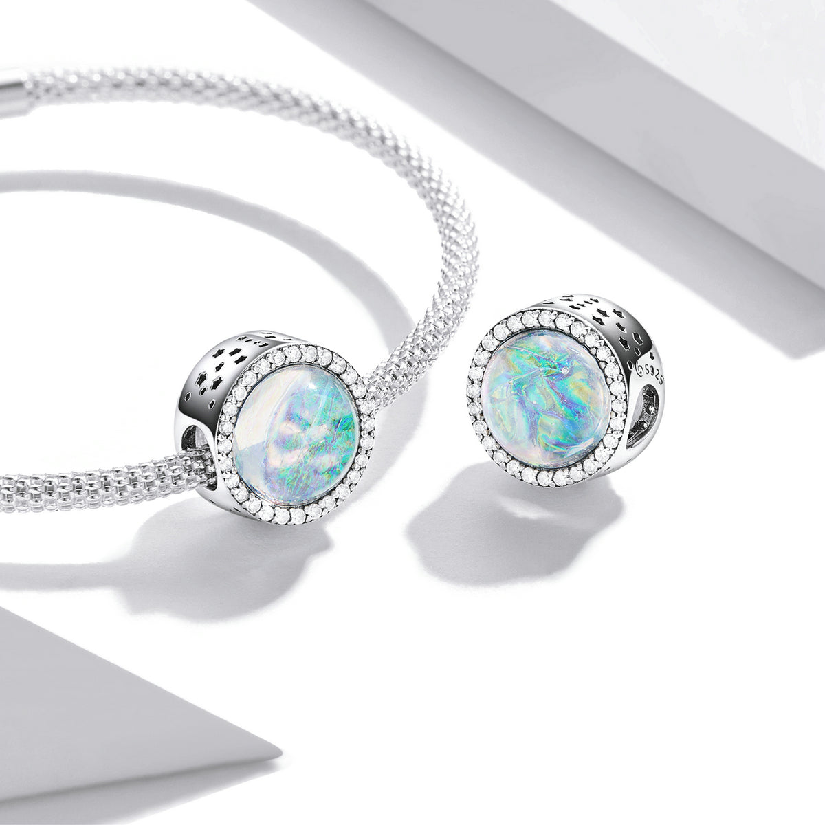 Sterling Silver Shiny Crystal Hypoallergenic Bead Charm