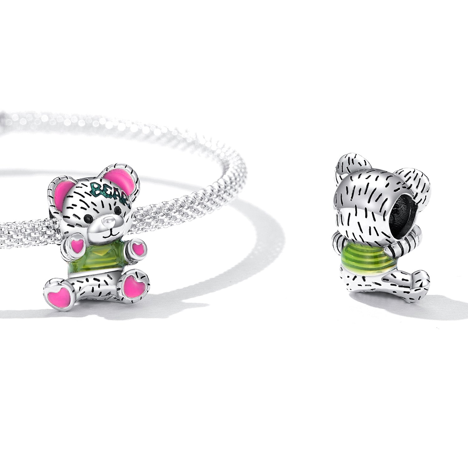 Sterling Silver Cuddly Bear Hypoallergenic Bead Charm