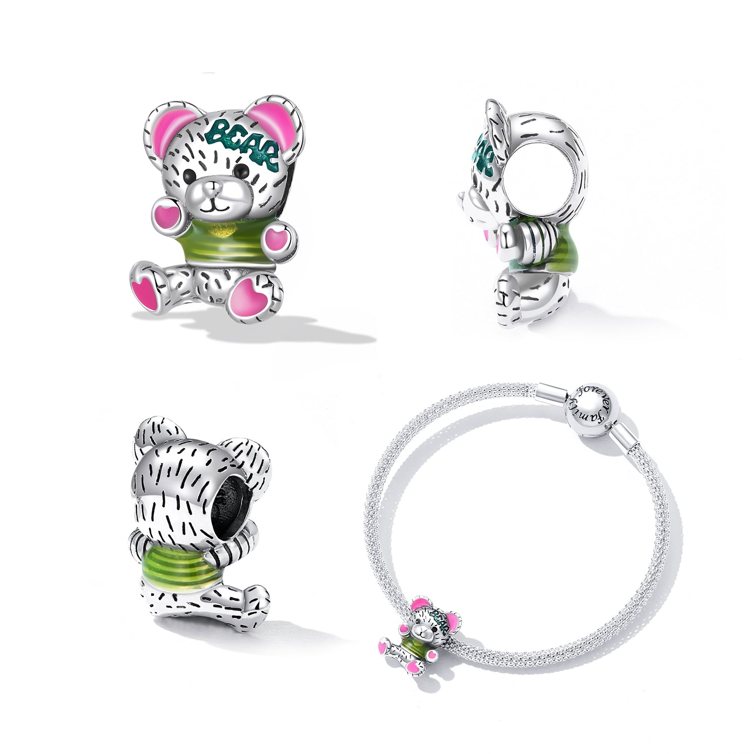 Sterling Silver Cuddly Bear Hypoallergenic Bead Charm