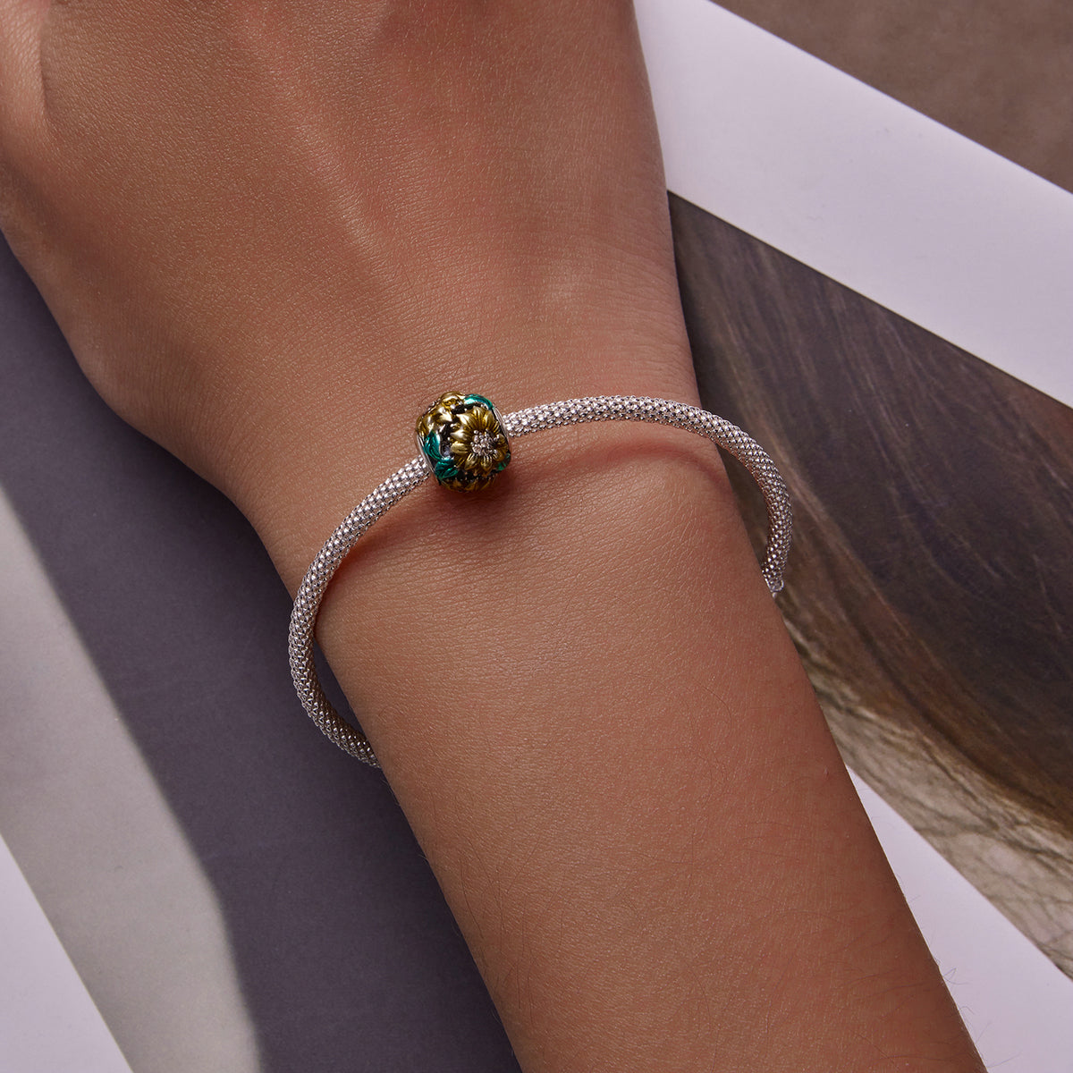 Sterling Silver Vintage Sunflower Hypoallergenic Bead Charm