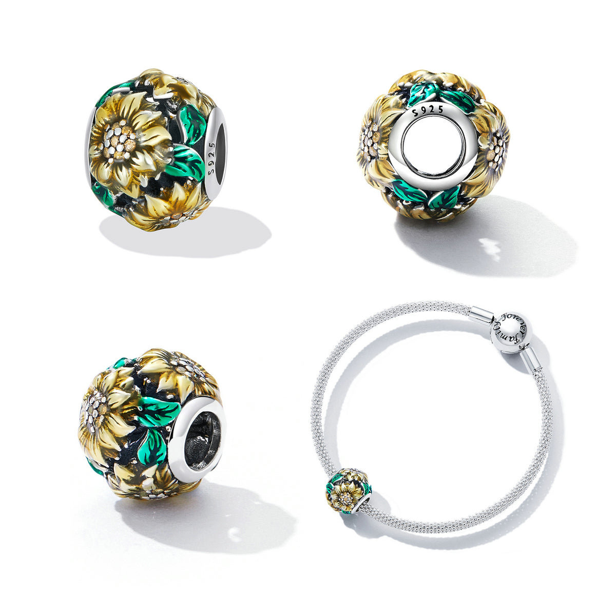 Sterling Silver Vintage Sunflower Hypoallergenic Bead Charm