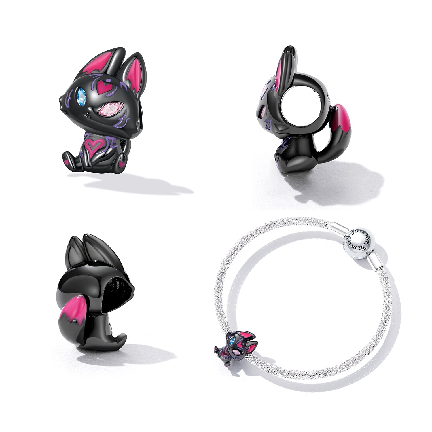 Sterling Silver Mystical Black Fox Hypoallergenic Bead Charm