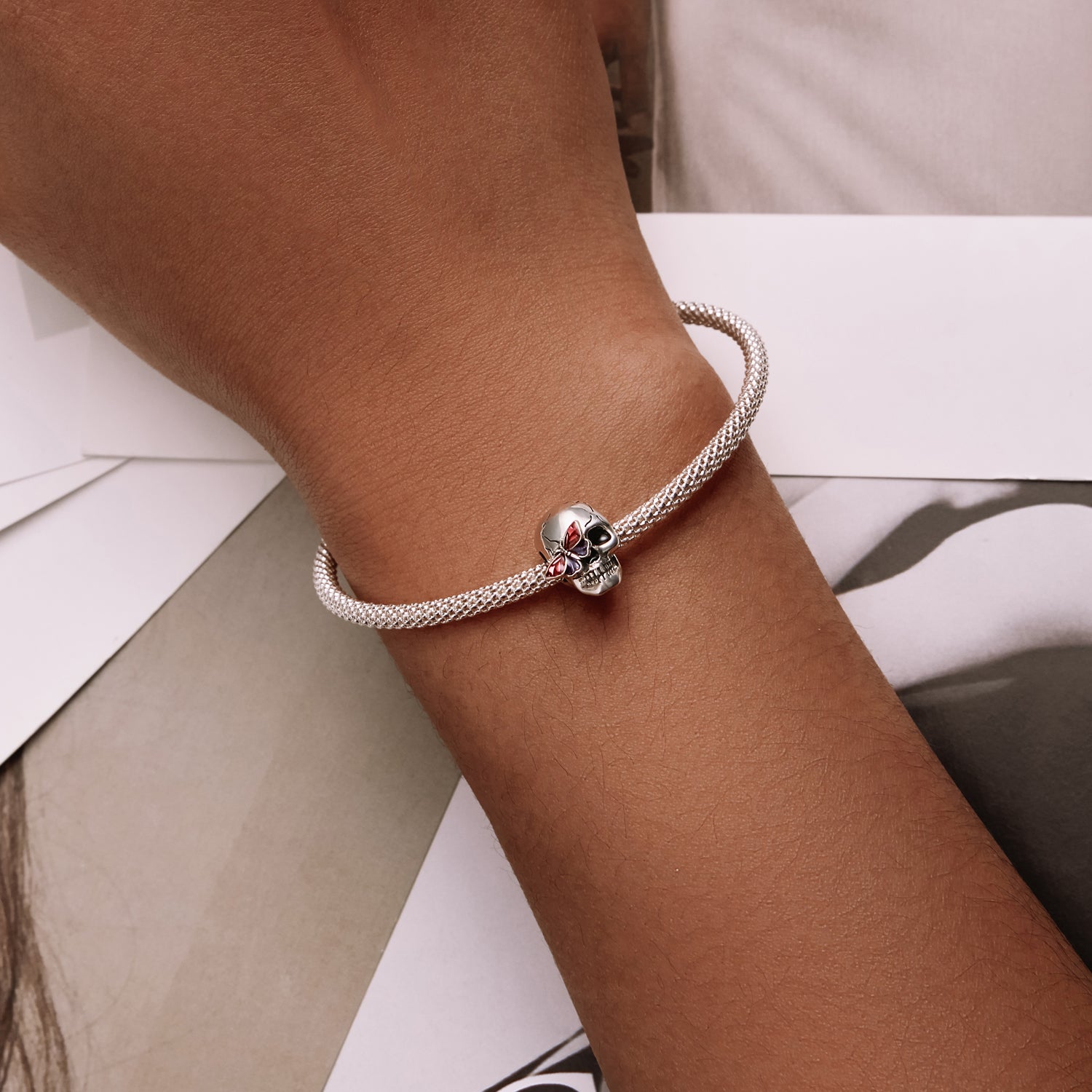 Sterling Silver Skull Hypoallergenic Bead Charm