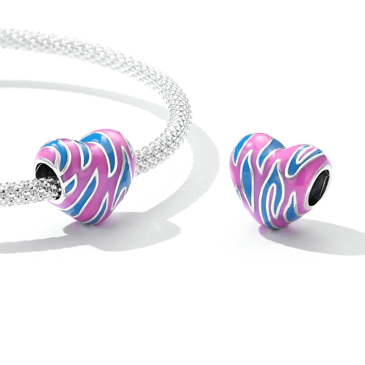 Sterling Silver Pink Heart Hypoallergenic Bead Charm