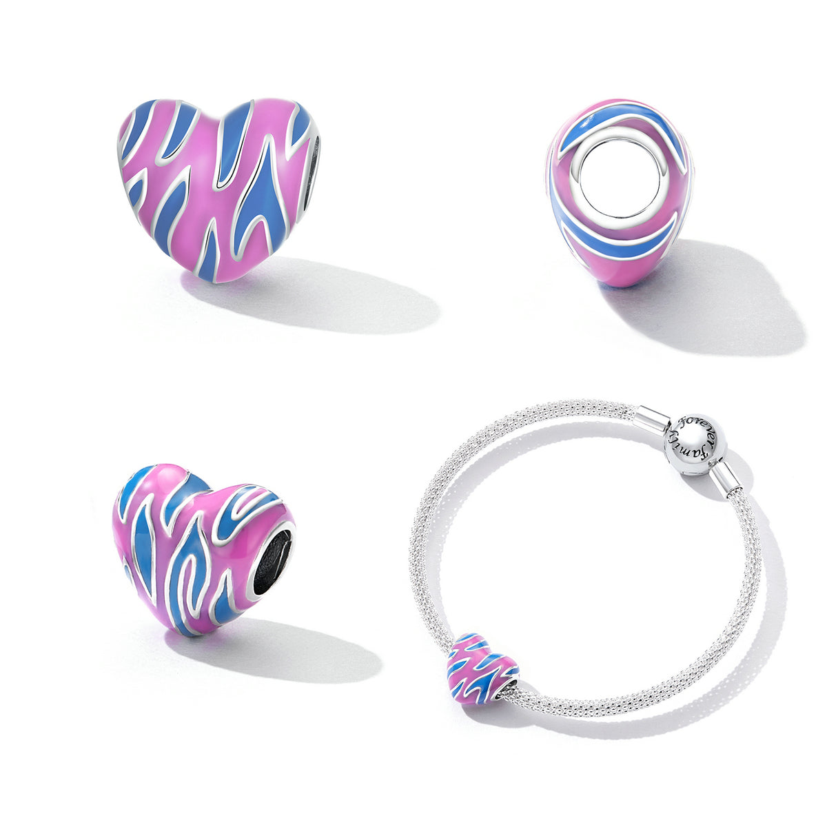 Sterling Silver Pink Heart Hypoallergenic Bead Charm
