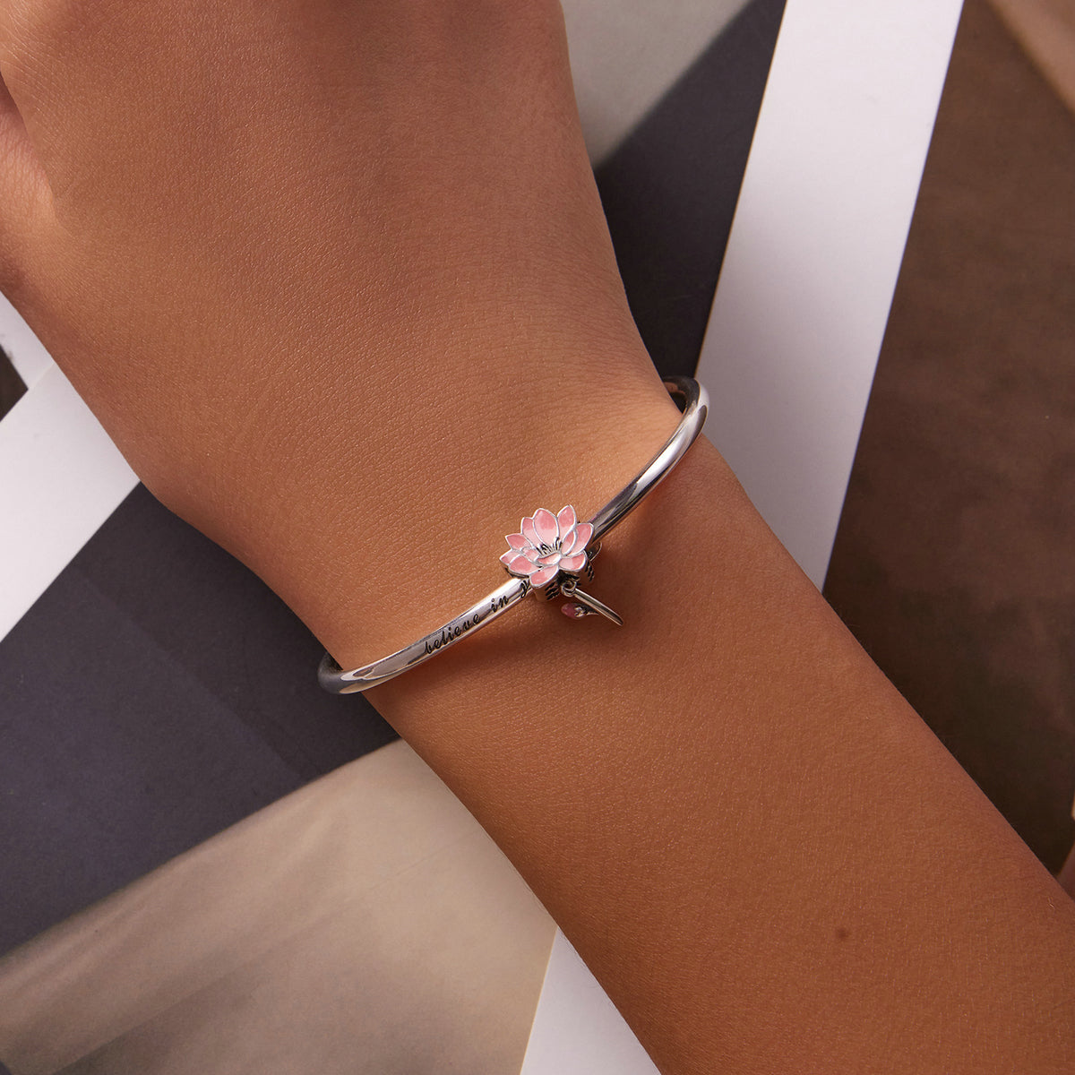 Sterling Silver Lotus Flower Hypoallergenic Bead Charm