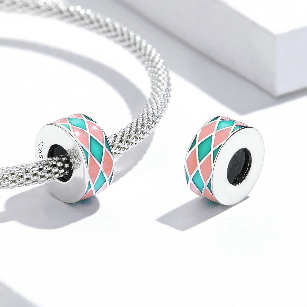 Sterling Silver Checkered Spacer Hypoallergenic Spacer Charm
