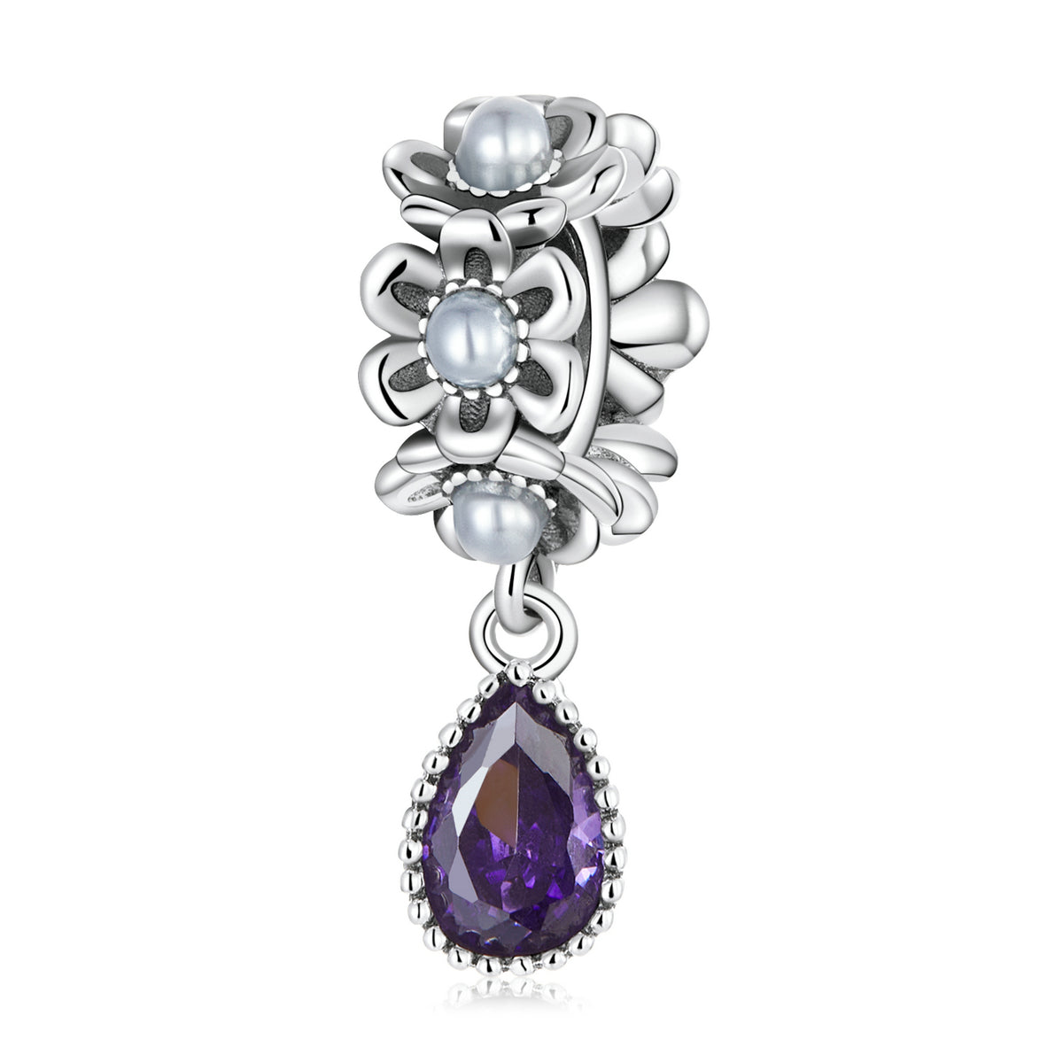 Sterling Silver CZ Teardrop Hypoallergenic Dangle Charm