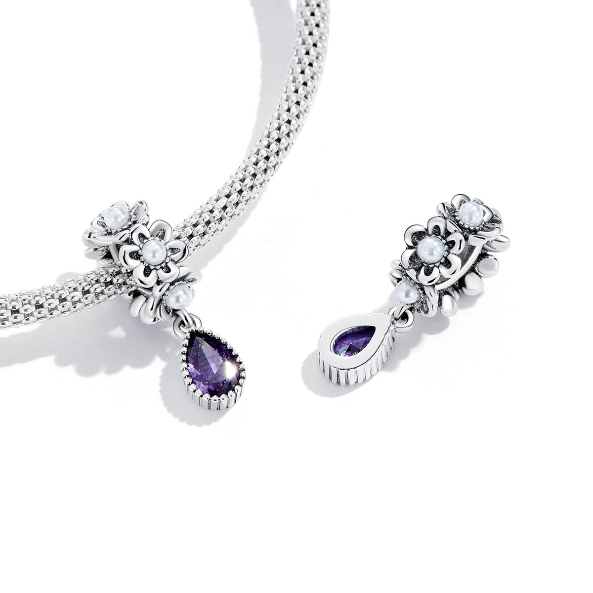 Sterling Silver CZ Teardrop Hypoallergenic Dangle Charm