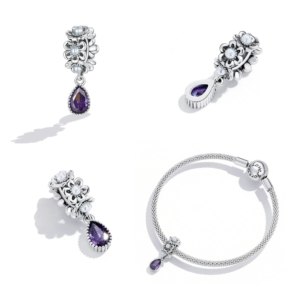 Sterling Silver CZ Teardrop Hypoallergenic Dangle Charm